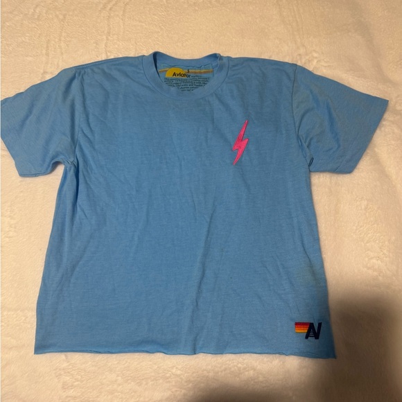 Aviator Nation Sky Blue Tee with Pink Lightning - Picture 1 of 1
